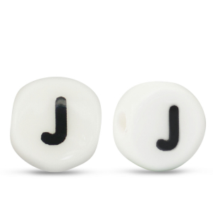 Letter beads ceramic J White-Black