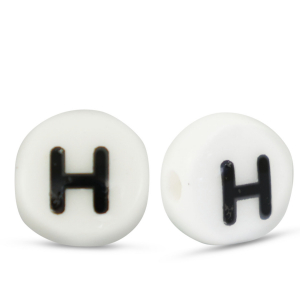 Letter beads ceramic H White-Black