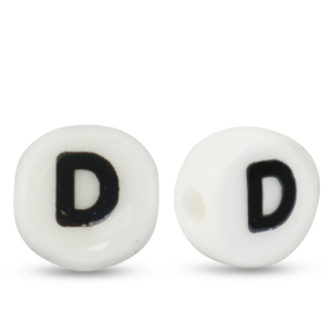 Letter beads ceramic D White-Black