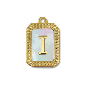 Stainless steel charm shell letter I Gold-White (natural colour)
