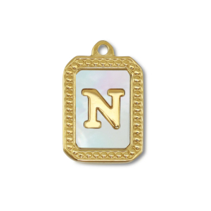 Stainless steel charm shell letter N Gold-White (natural colour)
