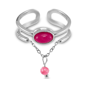 Stainless steel rings with natural stone Silver-Magenta Pink