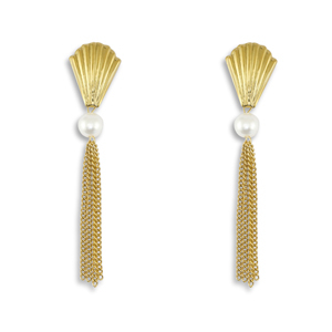 Stainless steel earrings / earpins shell with imitation pearls Gold