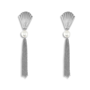 Stainless steel earrings / earpins shell with imitation pearls Silver