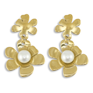 Stainless steel earrings / earpins flower with imitation pearls Gold
