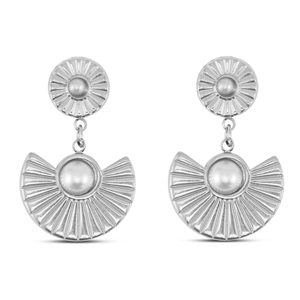 Stainless steel earrings / earpins fan with imitation pearls Silver