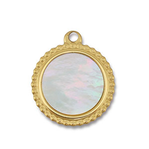 Stainless steel charm shell round Gold-White (natural colour)