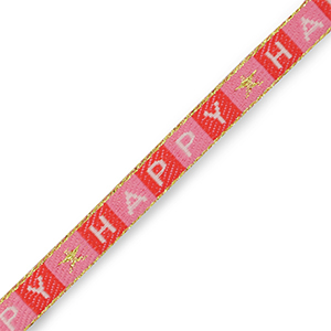 Ribbon text "Happy" Red-Pink-White-Gold