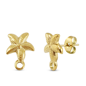 Stainless steel findings earrings / earpin starfish with loop Gold