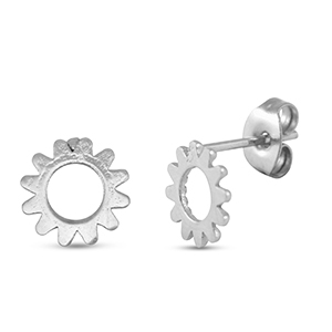 Stainless steel earrings / earpins flower Silver