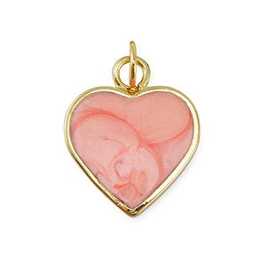 Brass TQ metal charms heart Gold-Light Pink Marble