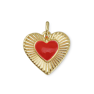 Brass TQ metal charms heart Gold-Red