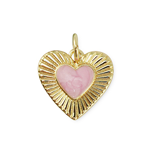 Brass TQ metal charms heart Gold-Light Pink Marble
