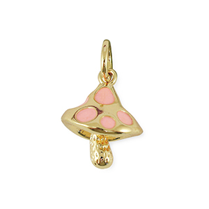 Brass TQ metal charms mushroom Gold-Light Pink