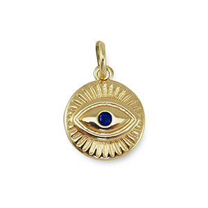 Brass TQ metal charms zirconia evil eye Gold-Dark Blue