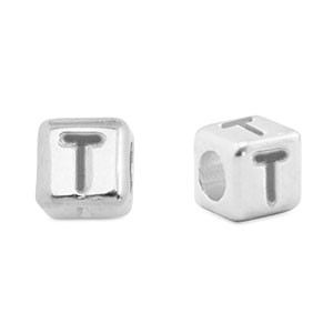 DQ T European metal letter beads Antique Silver (nickel free)