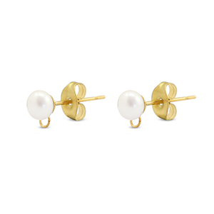 Stainless steel findings earrings / earpin imitation pearl with loop Gold
