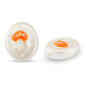 Acrylic beads oval with mushroom Pearl-Orange-White