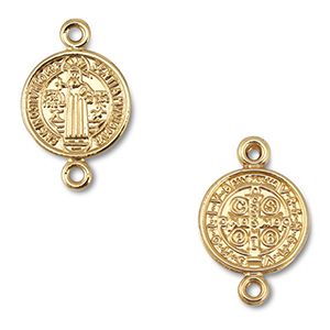 Metal charms connector round with saint Gold