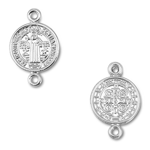 Metal charms connector round with saint Silver