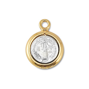 Metal charms round with saint Silver-Gold