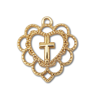 Metal charms heart with cross Gold