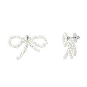 Trendy earrings/earpin beaded bow White-Silver