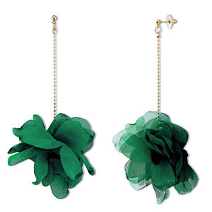 Trendy earrings/earpin chiffon flower Dark Green-Gold