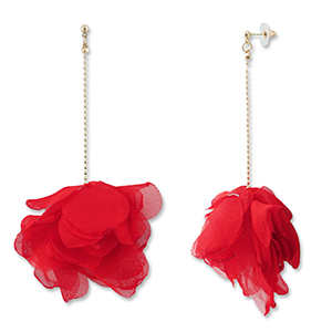 Trendy earrings/earpin chiffon flower Red-Gold