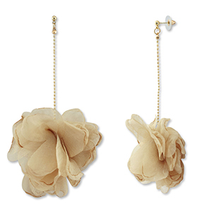 Trendy earrings/earpin chiffon flower Beige Brown-Gold