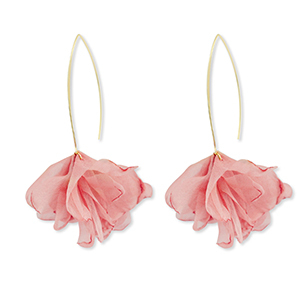 Trendy earrings chiffon flower Peach Pink-Gold