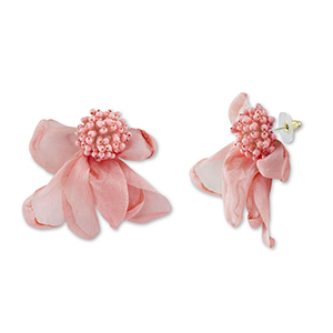 Trendy earrings/earpin chiffon flower Peach Pink-Gold