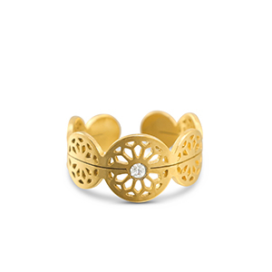 Stainless steel rings flower Gold