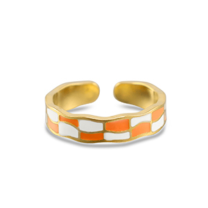 Stainless steel rings chequered Gold
