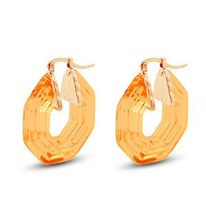 Trendy resin earrings hexagon Gold-Transparent Orange