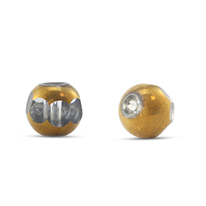 Glass beads round Grey Transparent-Gold
