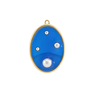 Resin pendants oval with pearls Gold-Blue-White
