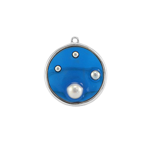 Resin pendants round with pearls Silver-Blue-White