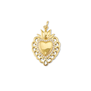 Brass TQ metal charms heart with lotus Gold