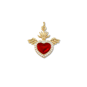 Brass TQ metal charms heart with wings Gold-Red