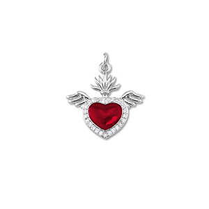 Brass TQ metal charms heart with wings Silver-Red