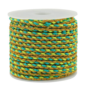 Trendy cord braided 3mm Turquoise-Green-Gold