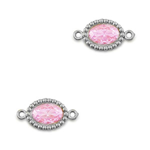 Stainless steel connectors zirconia oval Silver-Light Pink