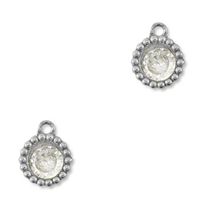 Stainless steel charms zirconia round Silver-Transparent
