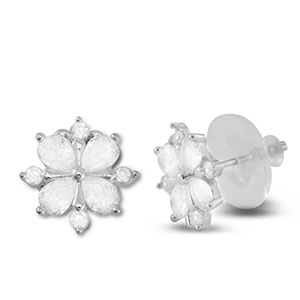 Brass TQ metal earrings / earpins zirconia flower Silver