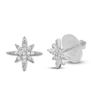 Brass TQ metal earrings / earpins zirconia star Silver