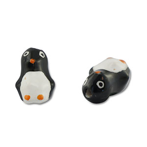 Hand-painted glass beads penguin Black-White