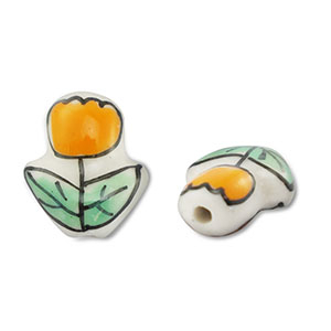 Hand-painted glass beads tulip White-Orange-Green