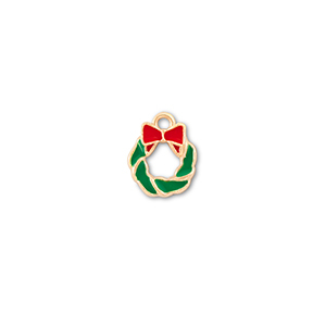Metal charms christmas wreath Gold-Green-Red