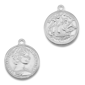 Stainless steel charms coin with ship/face Silver